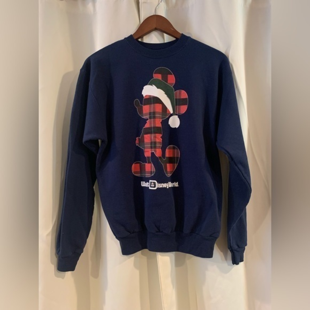 Disneyland Walt Disney World Mickey Mouse Christmas Plaid Sweatshirt Size Small